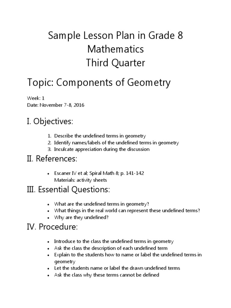 Grade 8 Geometry Lesson Plan | PDF | Foreign Language Studies