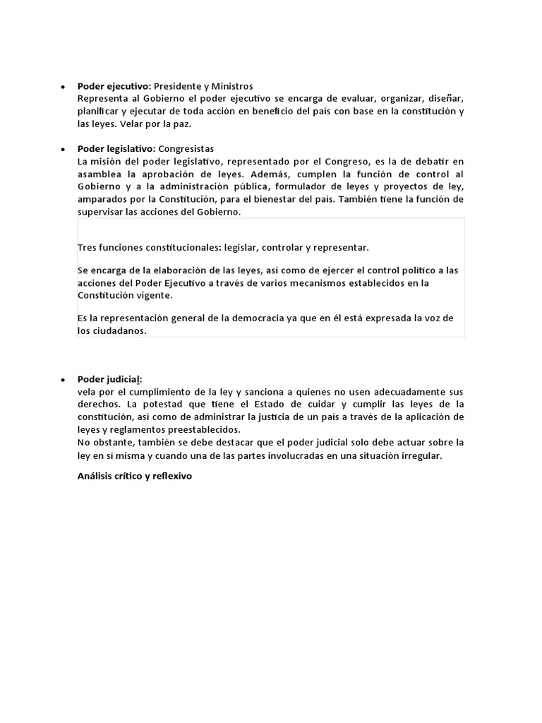 Funciones de los Poderes del Estado | PDF | Política | Ciencias sociales