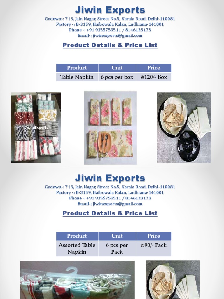 Jiwin Exports Product Price List | PDF