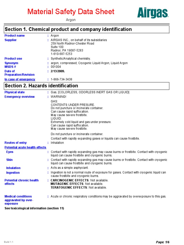 Welding GasArgon PDF Dangerous Goods Argon