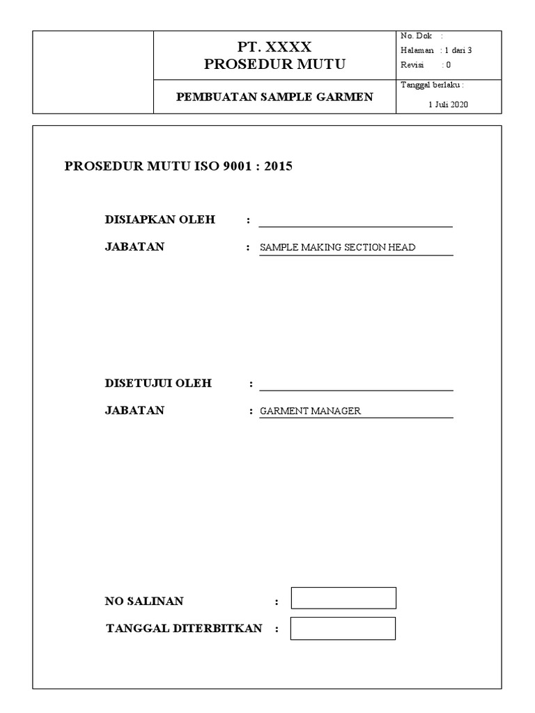 Prosedur Pembuatan Sample Garment | PDF