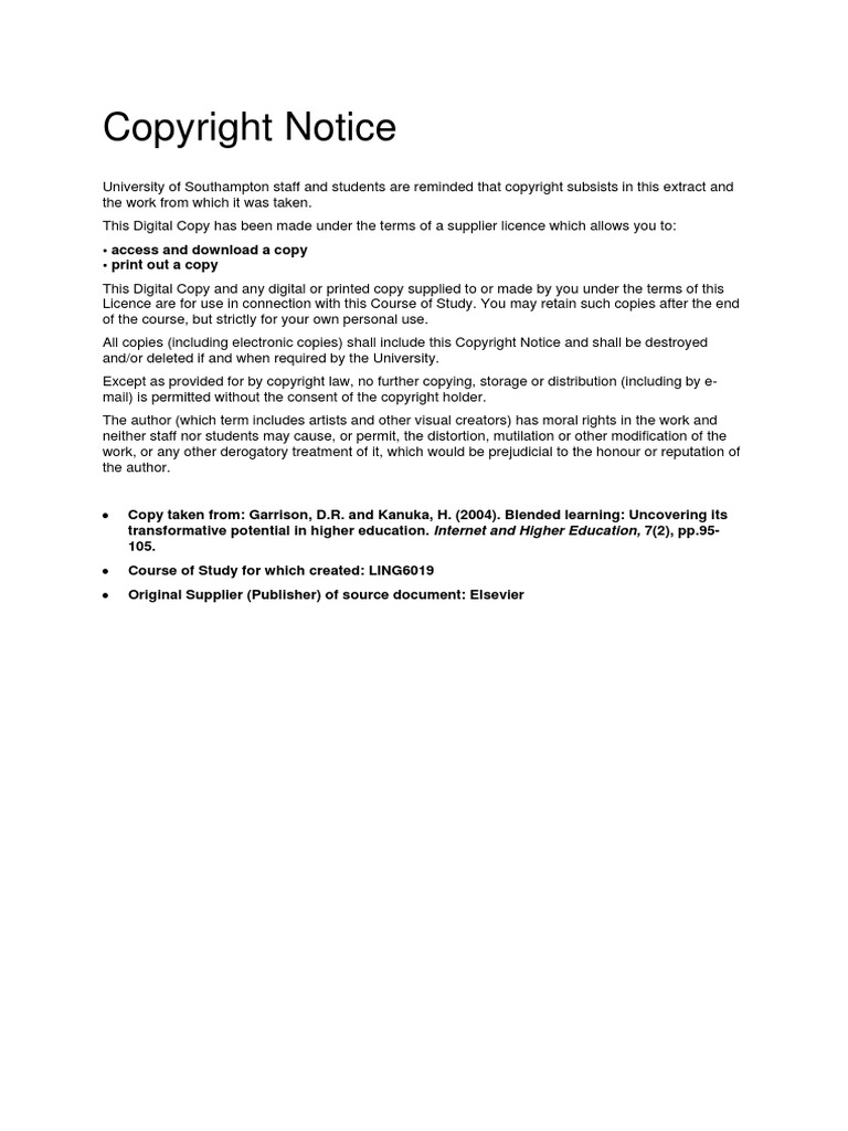 BLENDED LEARNING IN HIGHER EDUCATION GARRISON intelligence overview