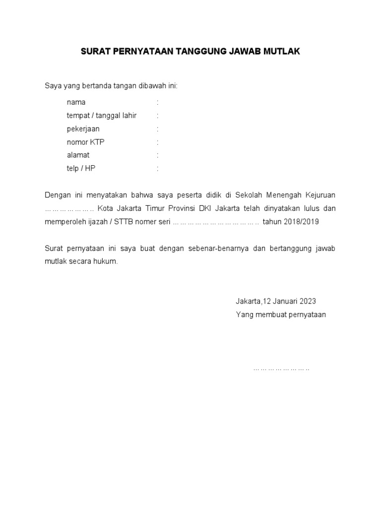 Contoh Surat SPTJM | PDF