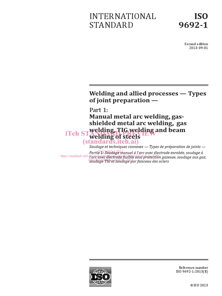 Iso 9692 1 2013 | PDF | Construction | Welding