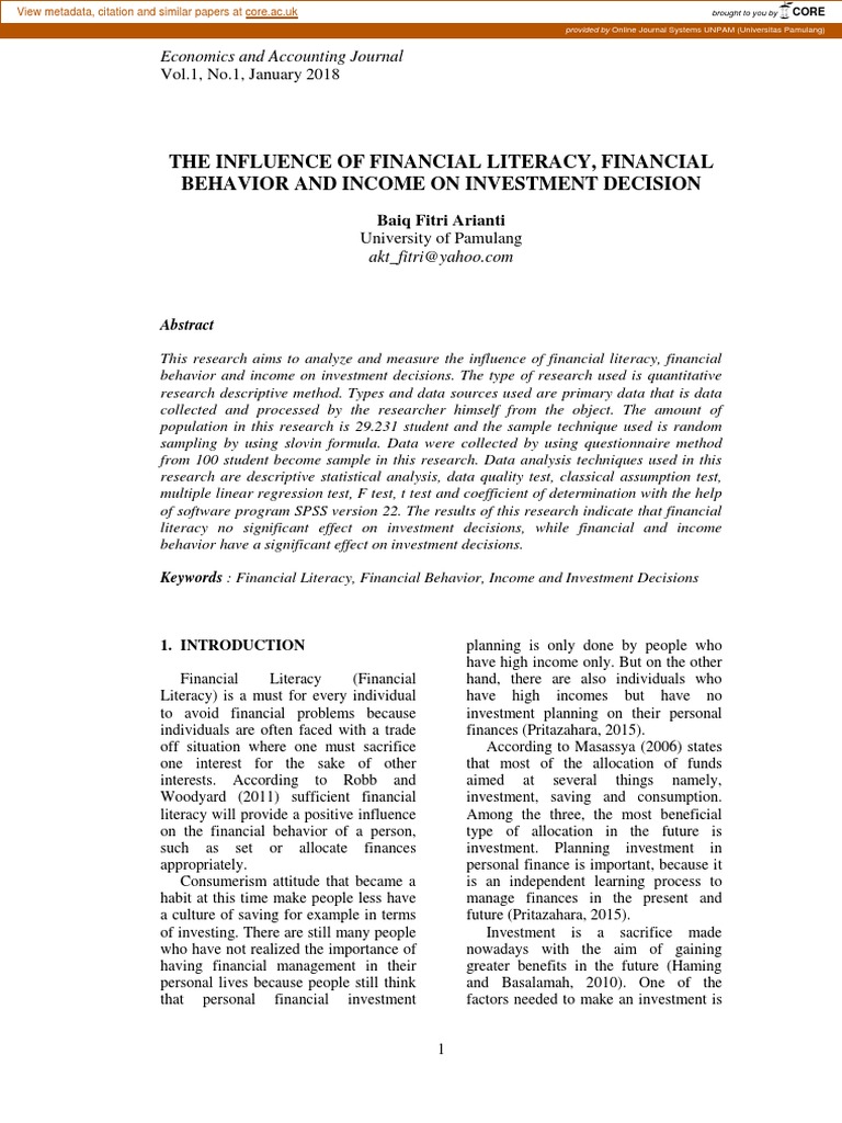 The Influence of Financial Literacy, Financial Behavior and Income On ...