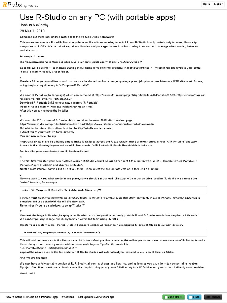 RPubs How To Setup RStudio As A Portable App PDF Directory