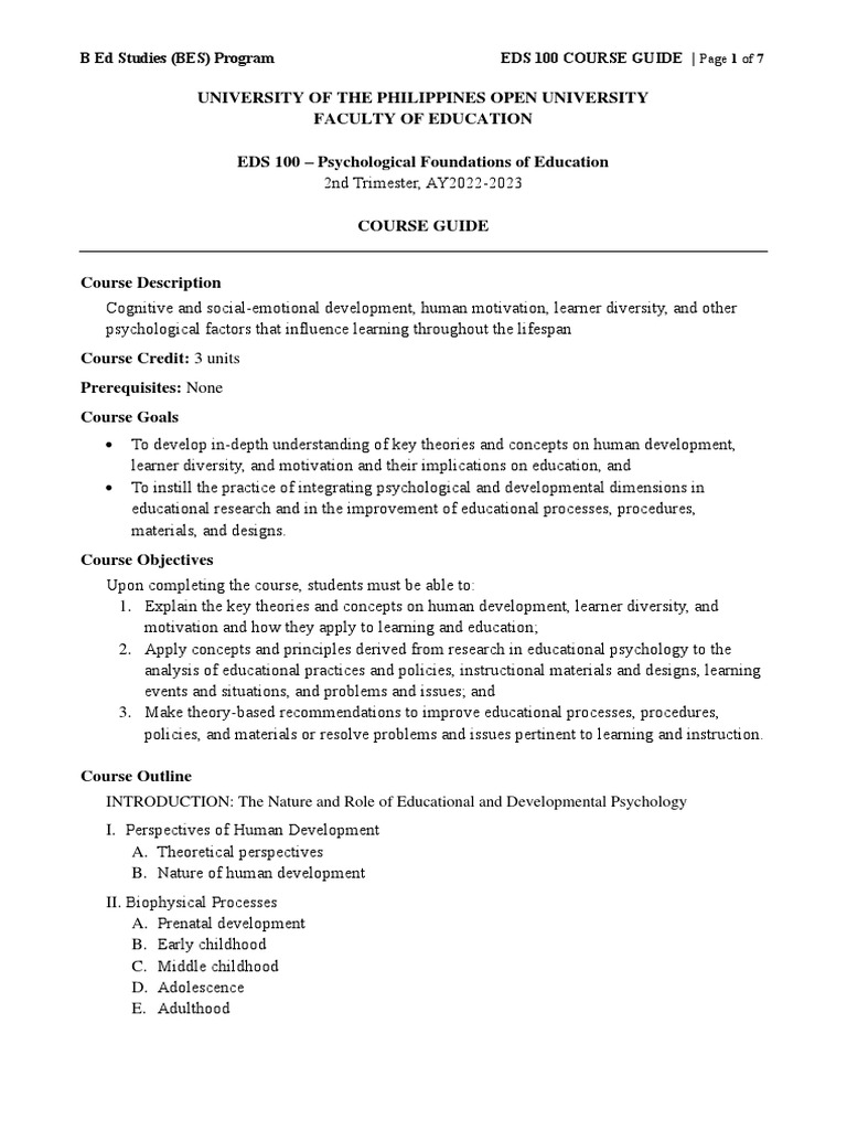 EDS 100 Course Guide: Foundations of Education | PDF