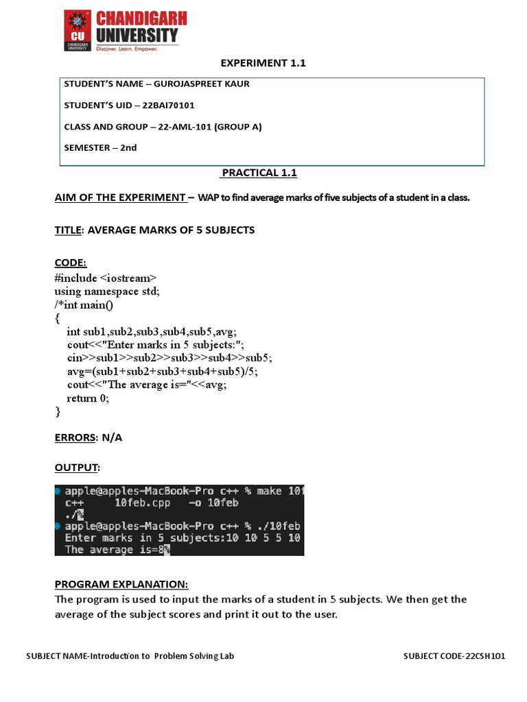 C++ Worksheet - 1.1 | PDF
