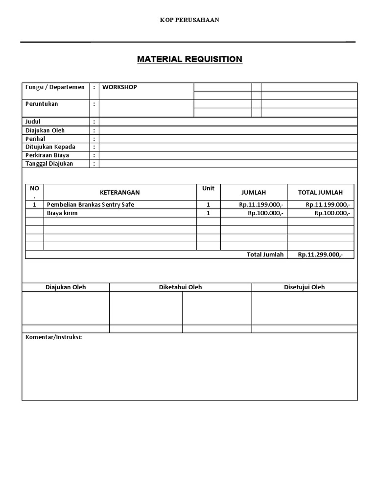 Permintaan Material Brankas Sentry Safe | PDF