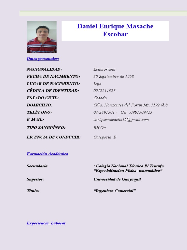 CV de Daniel Enrique Masache Escobar | PDF