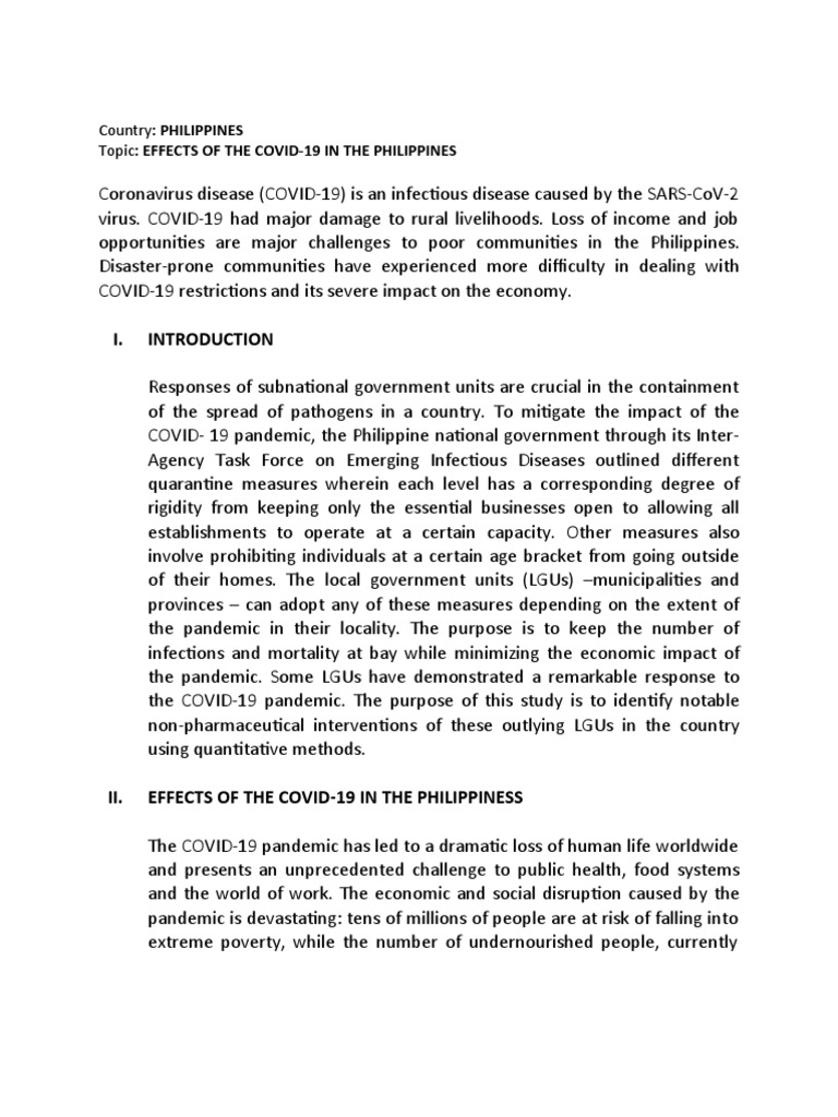 COVID-19's Impact on Philippine Livelihoods | PDF | Food Security ...