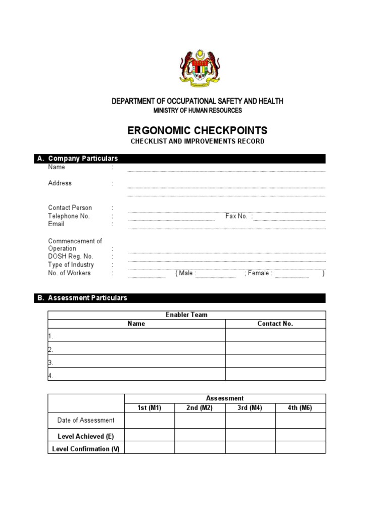 Ergonomic Assessment Checklist Guide | PDF | Human Factors And ...