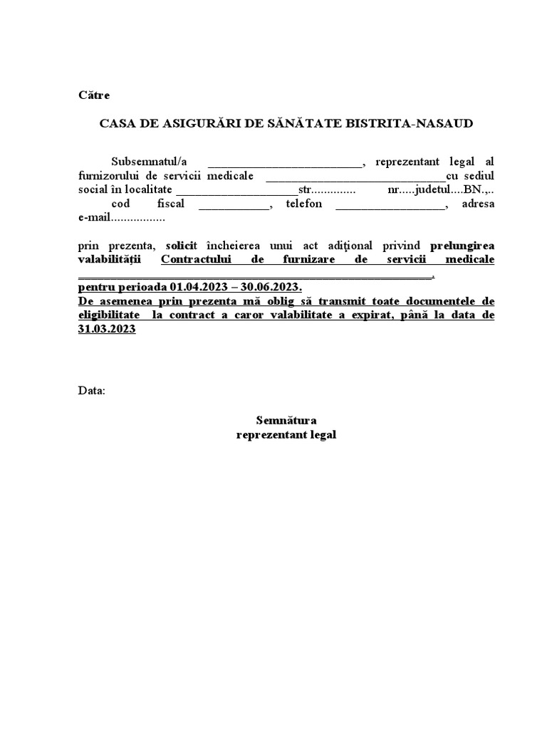 Model Cerere-SOLICITARE Prelungire Contr 2023 | PDF