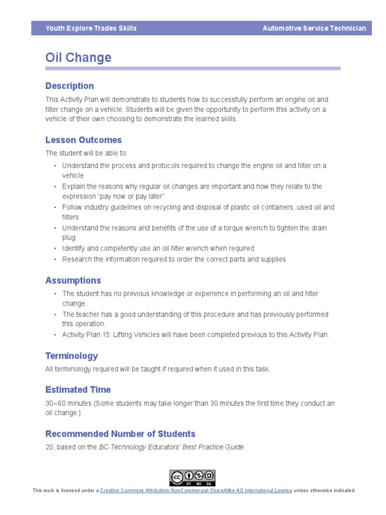 Oil Change PDF Motor Oil Personal Protective Equipment