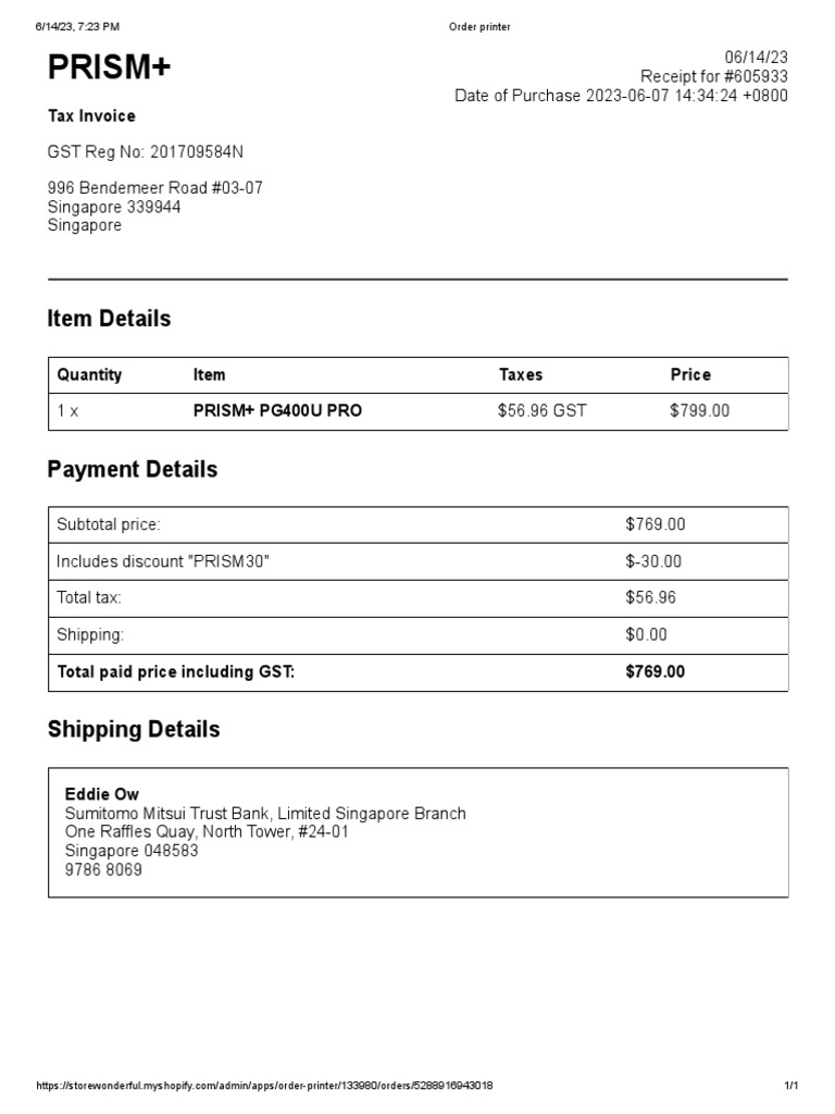 Prism+ Order 605933 PDF