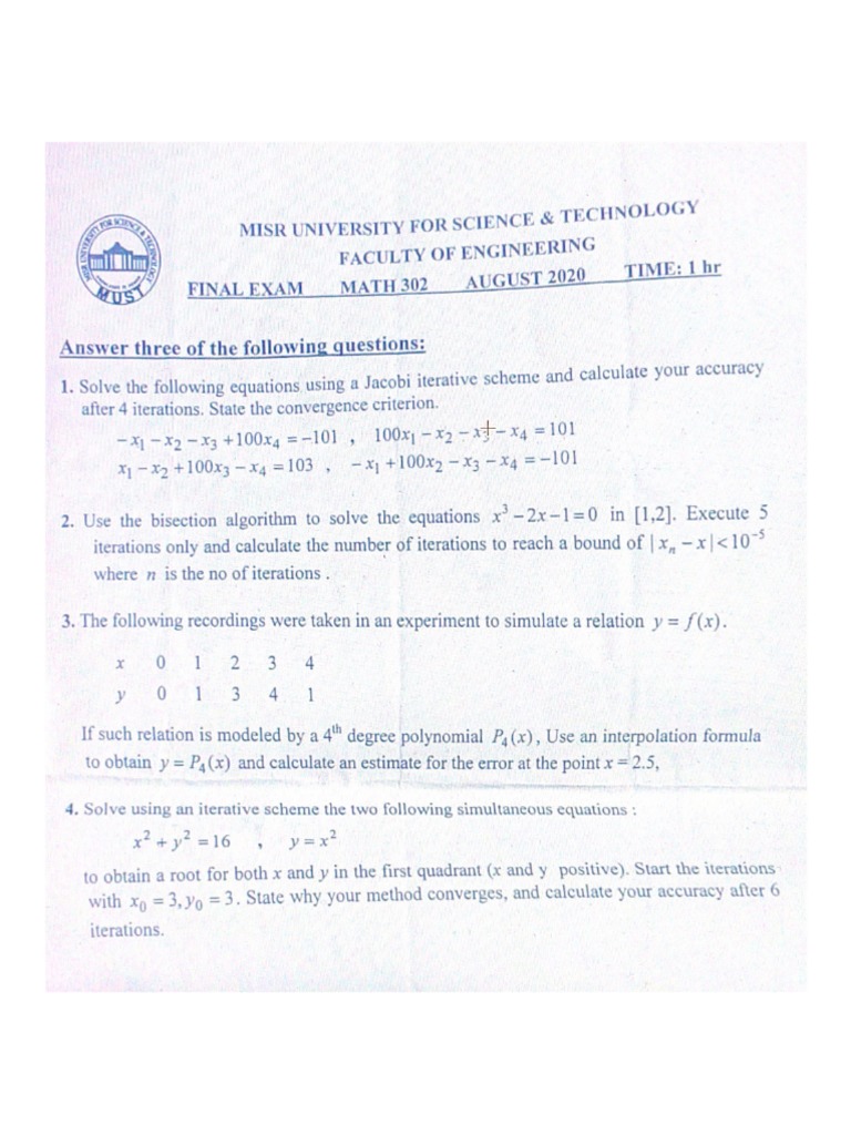 Math302 Final Exam August2020 Student Solution Pdf