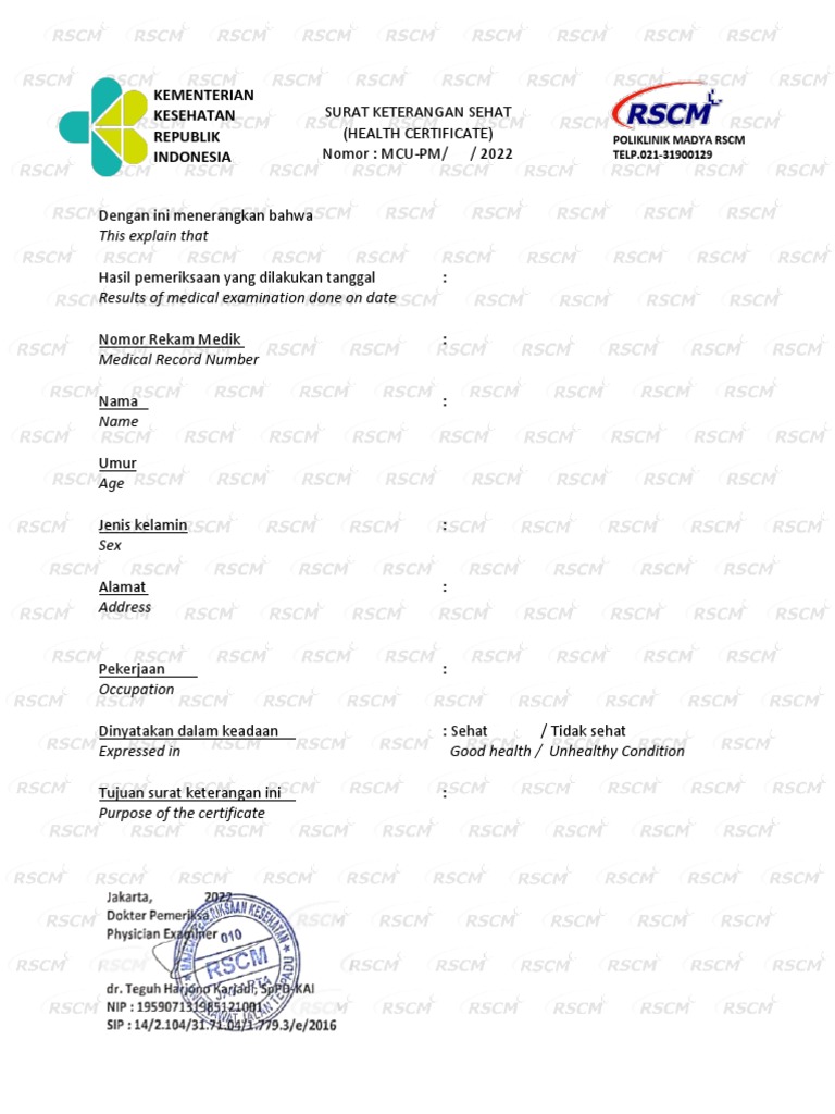 Surat Keterangan Sehat RSCM - PDF | PDF
