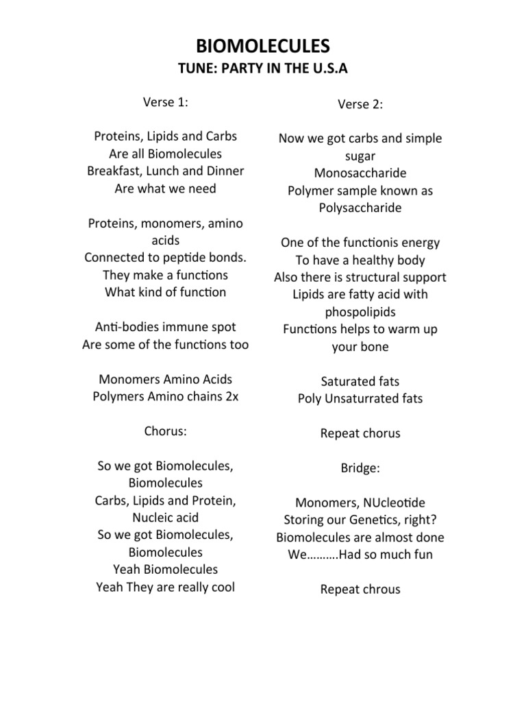 Biomolecules Song PDF