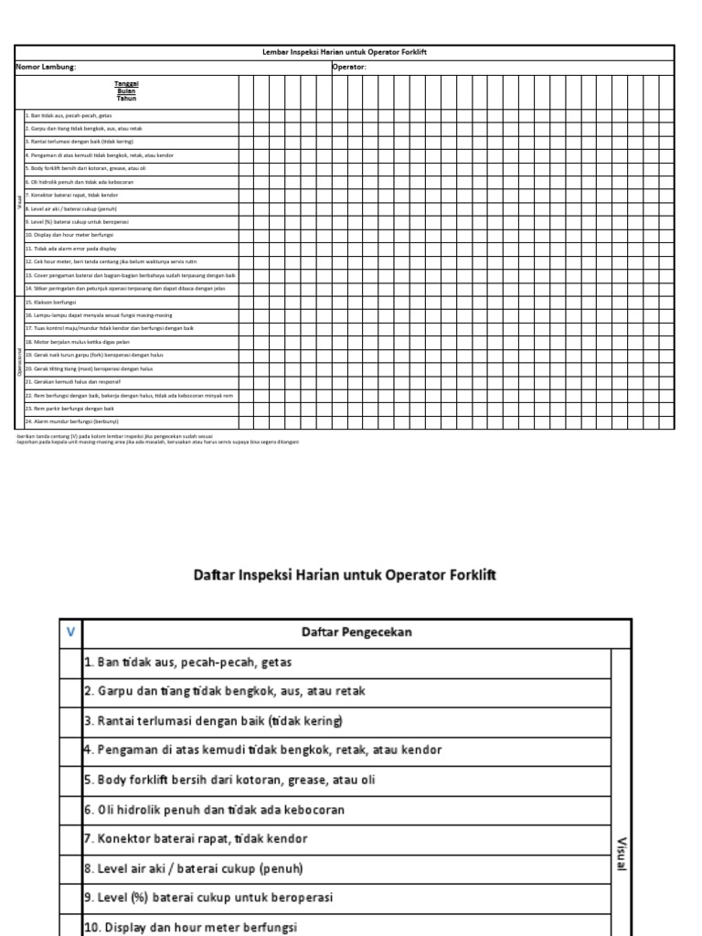 Forklift Operator Daily Checklist PDF