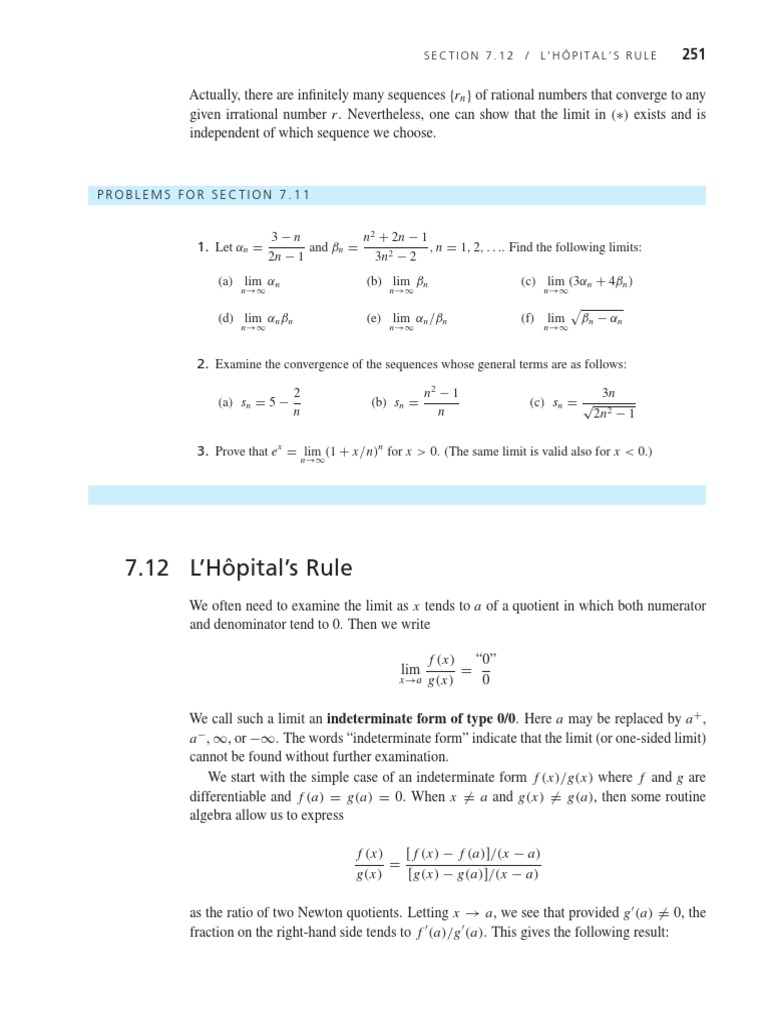 L'Hôpital's Rule Explained | PDF | Limit (Mathematics) | Sequence