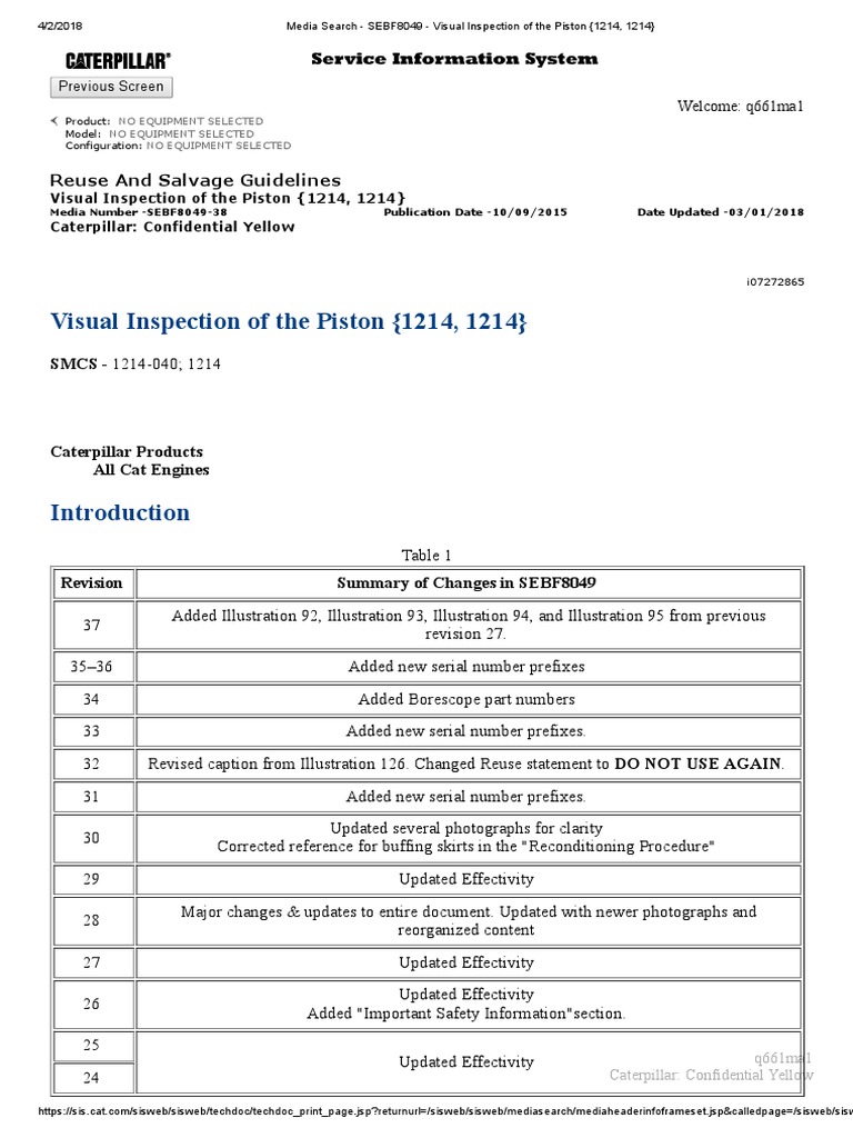 Piston Visual Inspection Guidelines | PDF | Piston | Safety