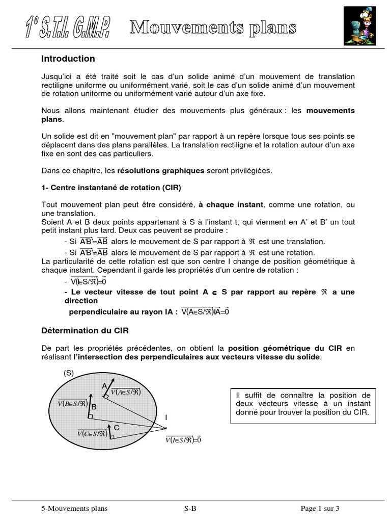 Mouvements Plans et CIR en Cinématique | PDF | Mouvement de rotation ...