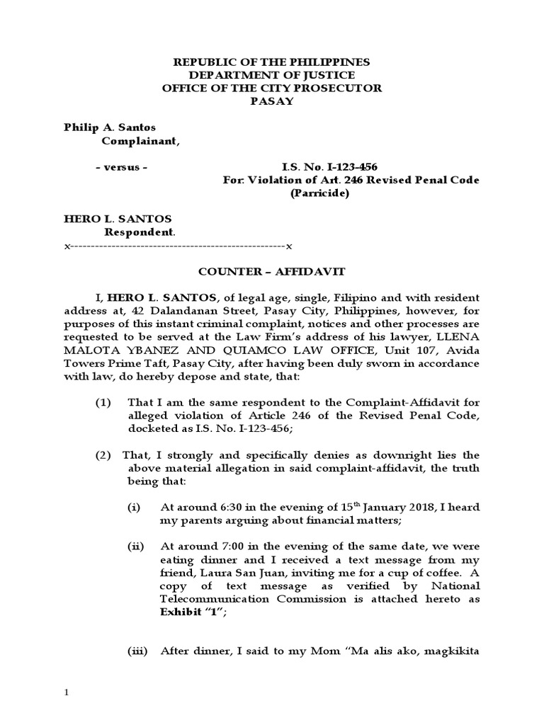 Counter affidavit sample pdf crimes crime violence