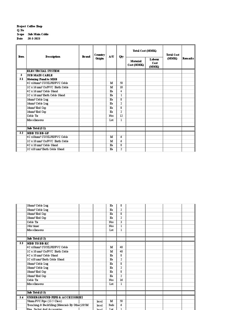 SubMain Cable BQ PDF Manufactured Goods Plumbing