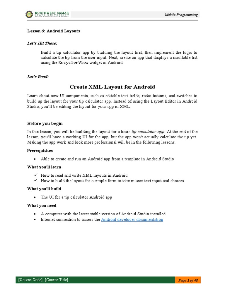 Android Layouts: Tip Calculator UI | PDF | Mobile App | Android ...