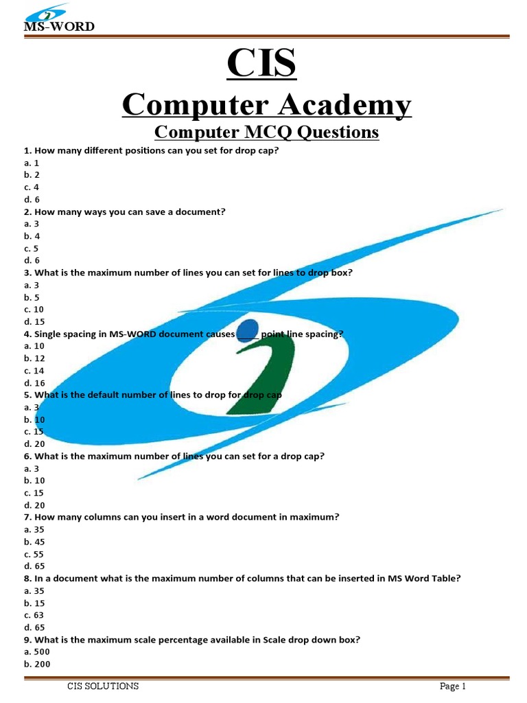 Computer PAD - MCQ QUESTION | PDF | Microsoft Word | Menu (Computing)