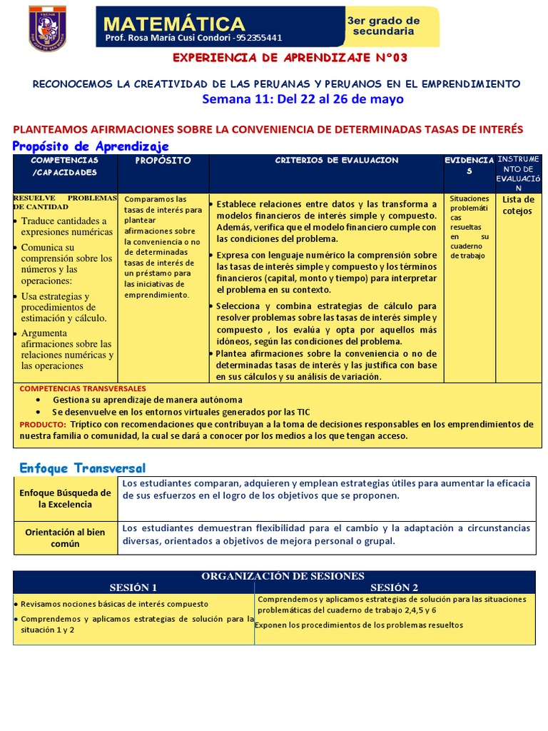 Matematica 3° - .Rosa Cusi-S11 | PDF | Interés | Bancos