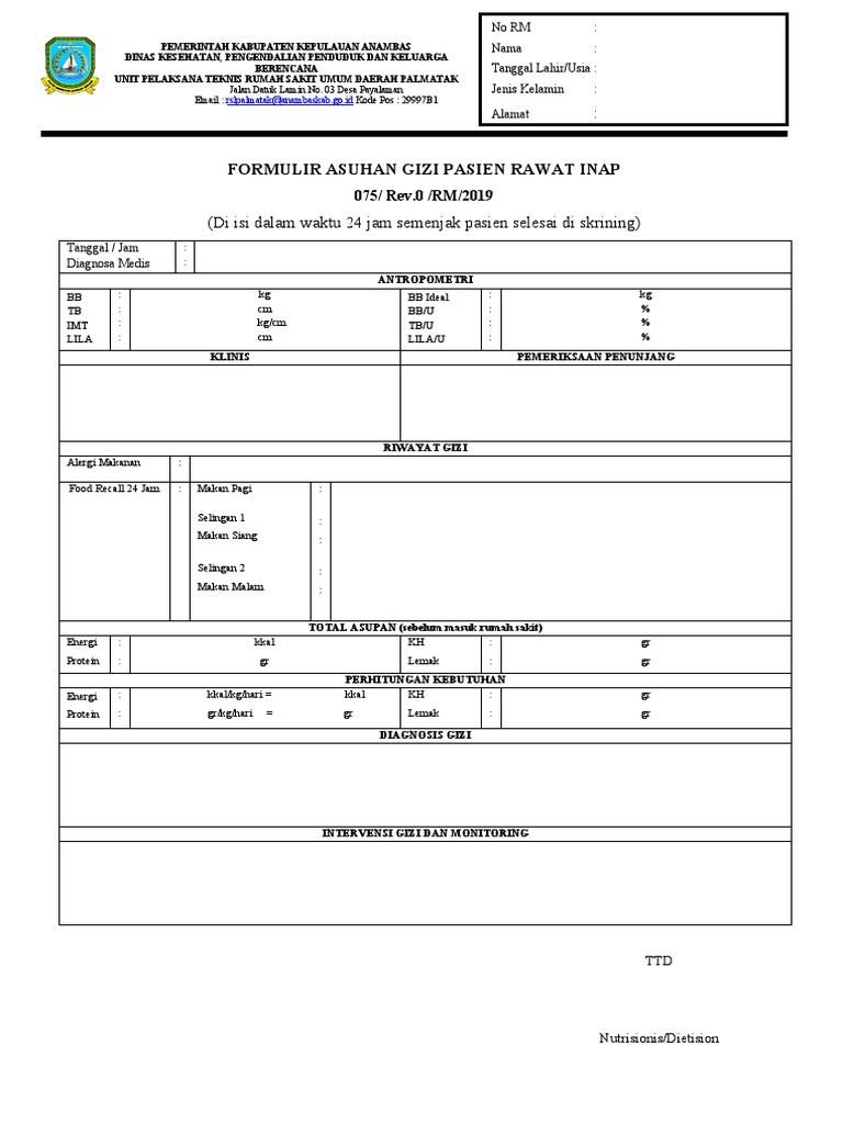 11. Formulir Asuhan Gizi Pasien Rawat Inap | PDF