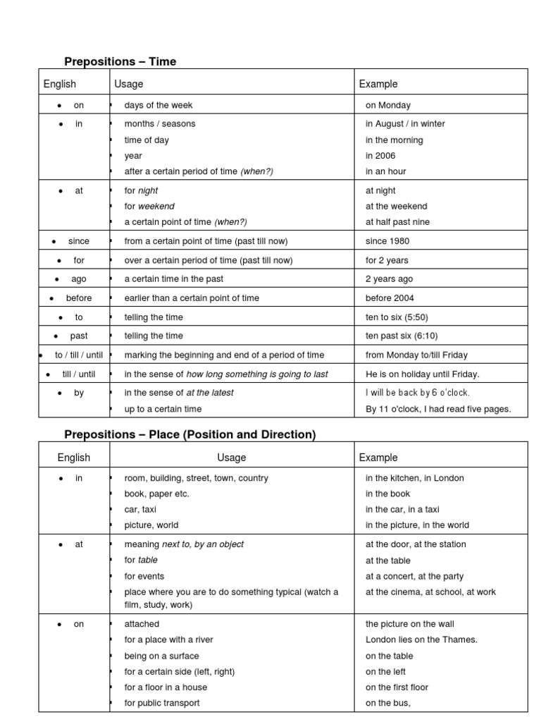 Prepozitii Limba Engleza PDF Workweek And Weekend Transport
