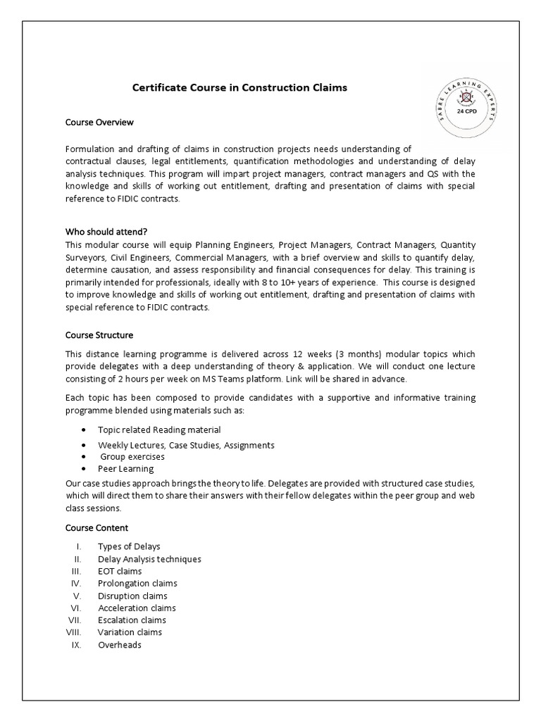 Construction Claims Pdf Distance Education