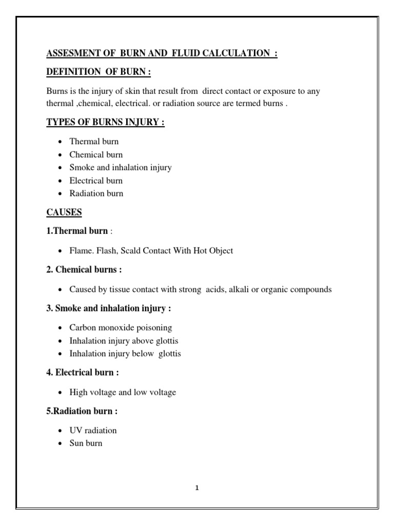 ASSESMENT FOR BURNS AND FLUID CALCULATION PDF PDF Burn Injury