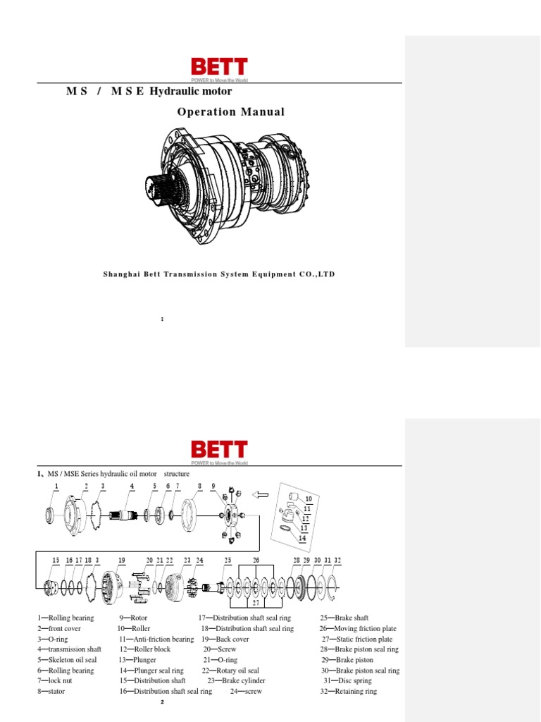 MS/MSE Hydraulic Motor Operation Manual | PDF | Bearing (Mechanical ...