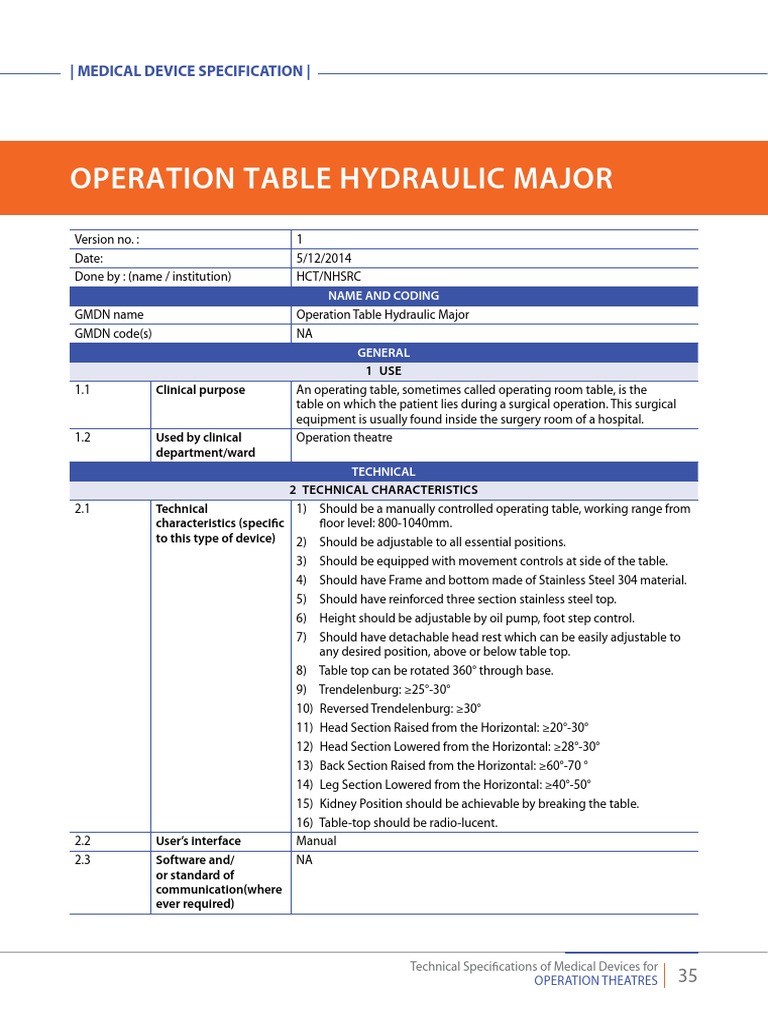 Hydraulic Operating Table Specifications | PDF | Electromagnetic ...