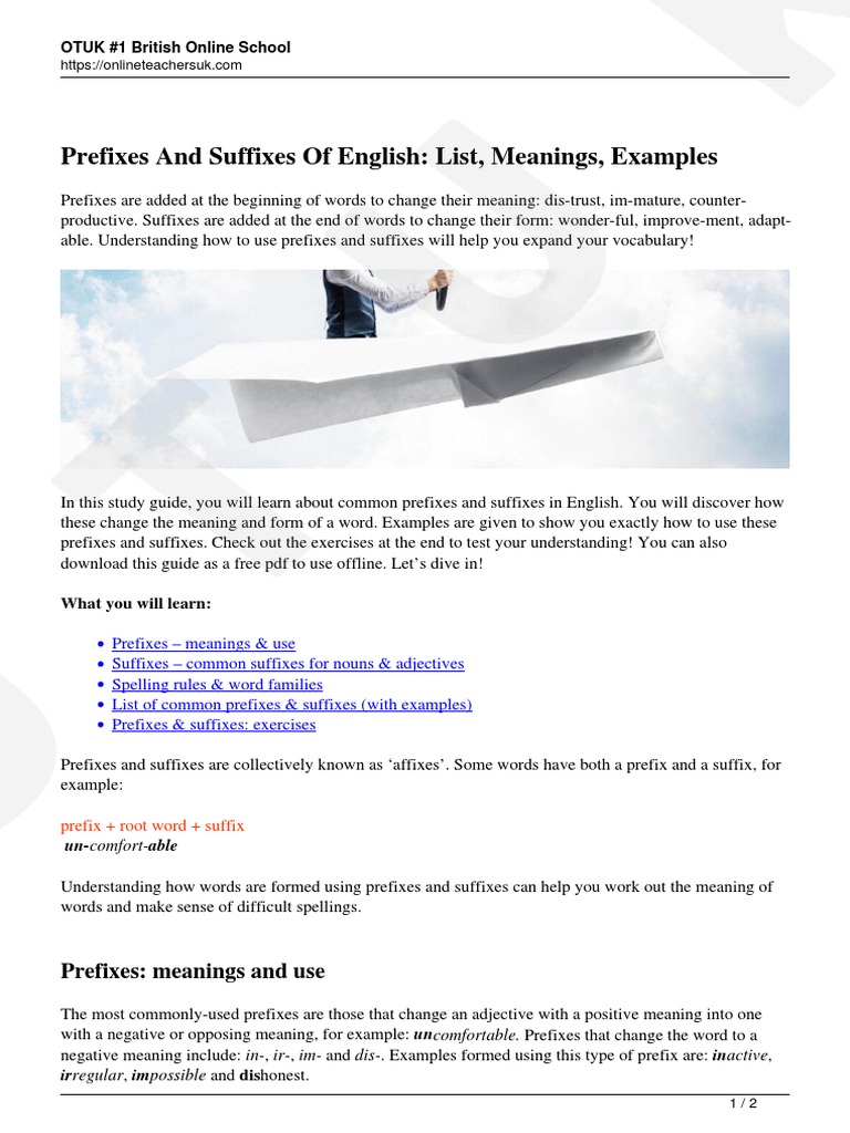 Prefixes and Suffixes | PDF | Adjective | Noun