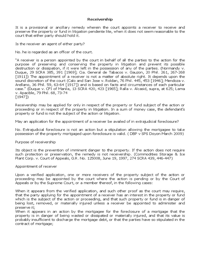 Receivership PDF Legal Concepts Property Law