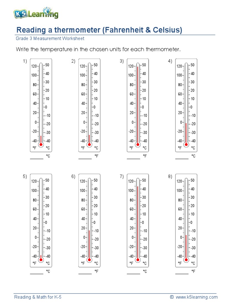 Grade 3 Thermometer Measurement Worksheet | PDF | Fahrenheit ...