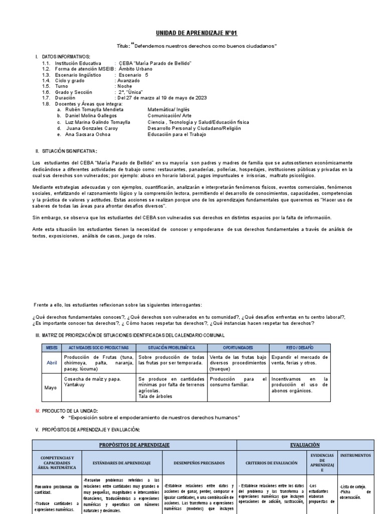 2°- UNIDAD DE APRENDIZAJE CEBA AVANZADO.docx | PDF | Números | Ecuaciones