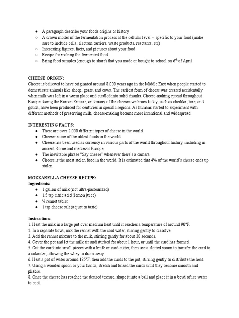 Bio Fermented Project Cheese Pdf Cheese Cheesemaking