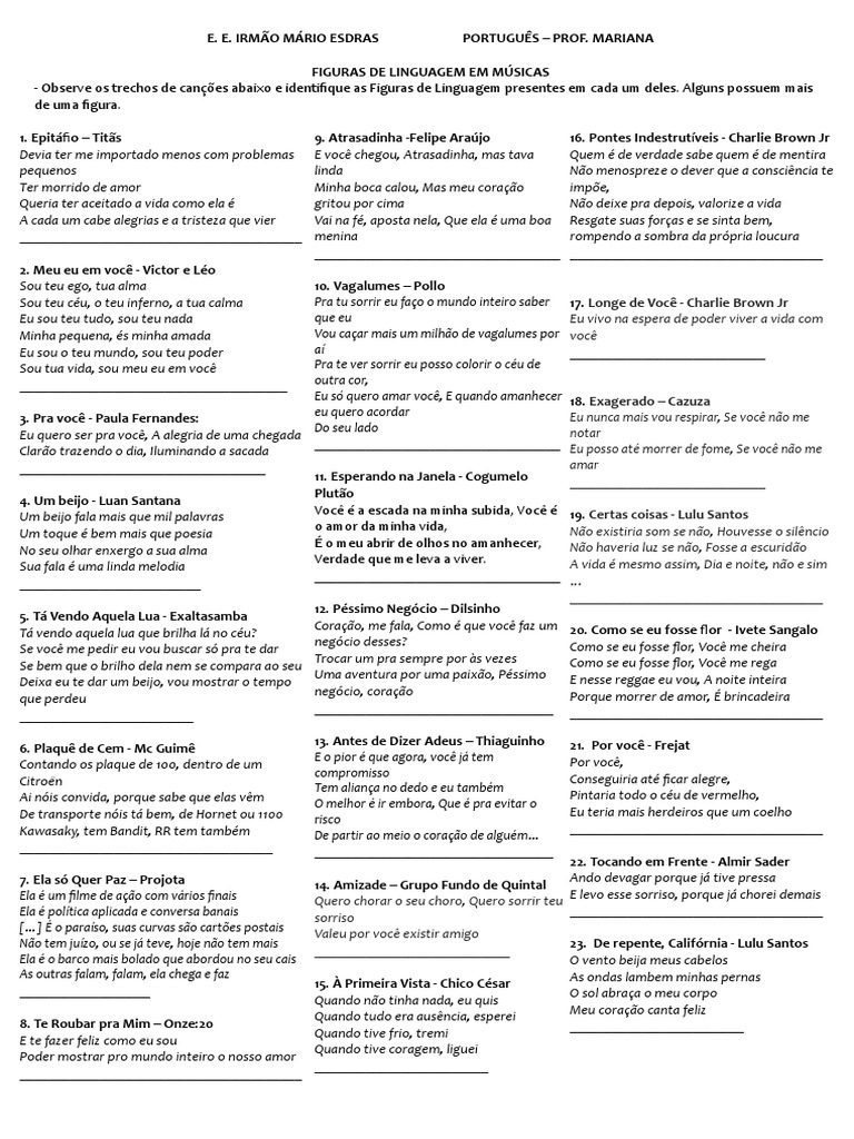Figuras de Linguagem em Músicas | PDF | Amor