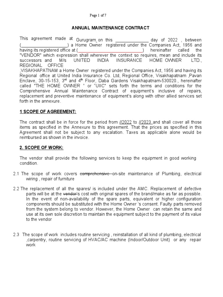 AMC Agreement Format Home | PDF