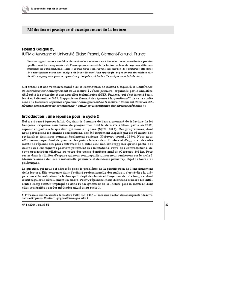 Méthodes d'enseignement de la lecture | PDF | Pédagogie | Enseignement