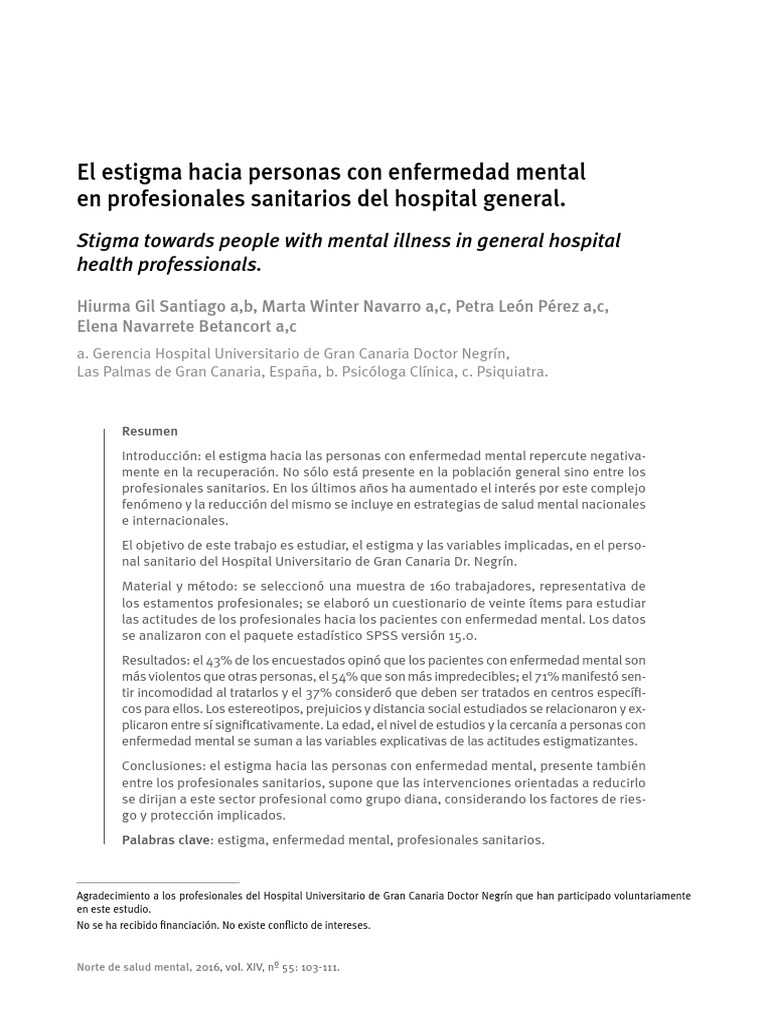 El Estigma Hacia Personas Con Enfermedad Mental en Profesionales ...