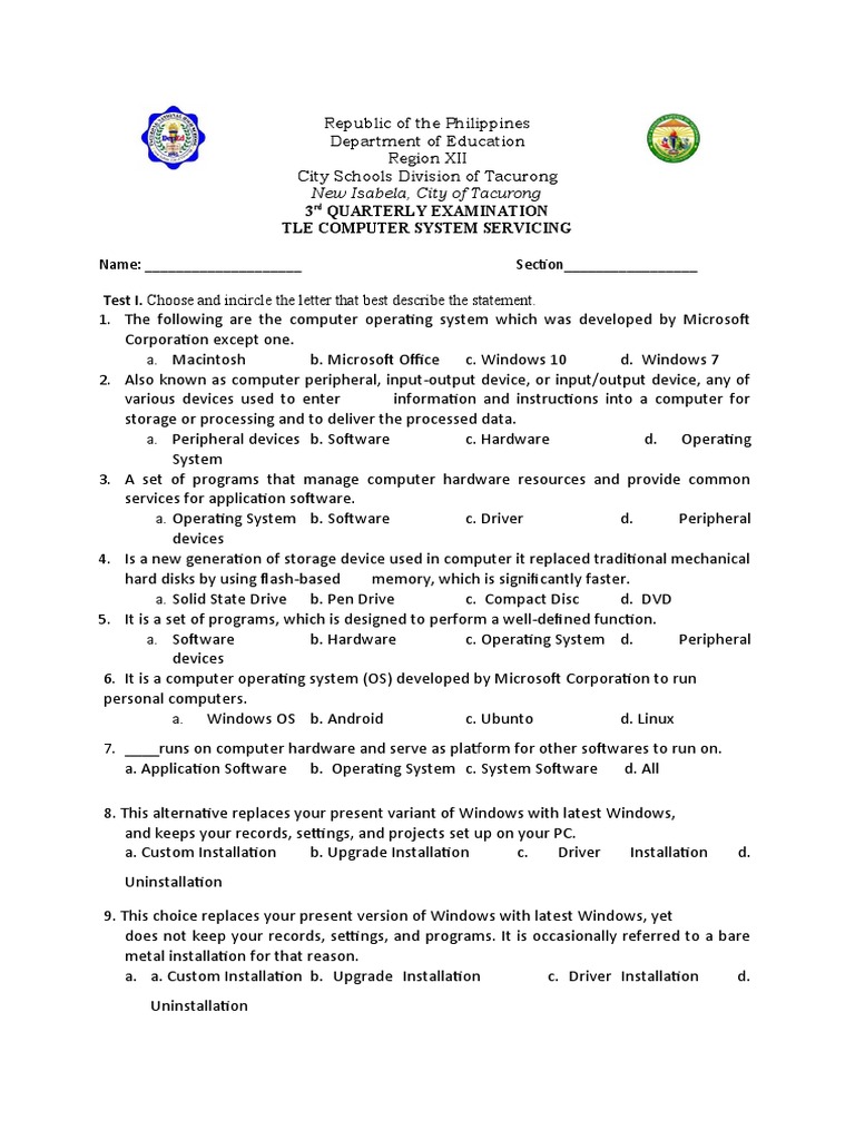 4th Quarter Exam PDF