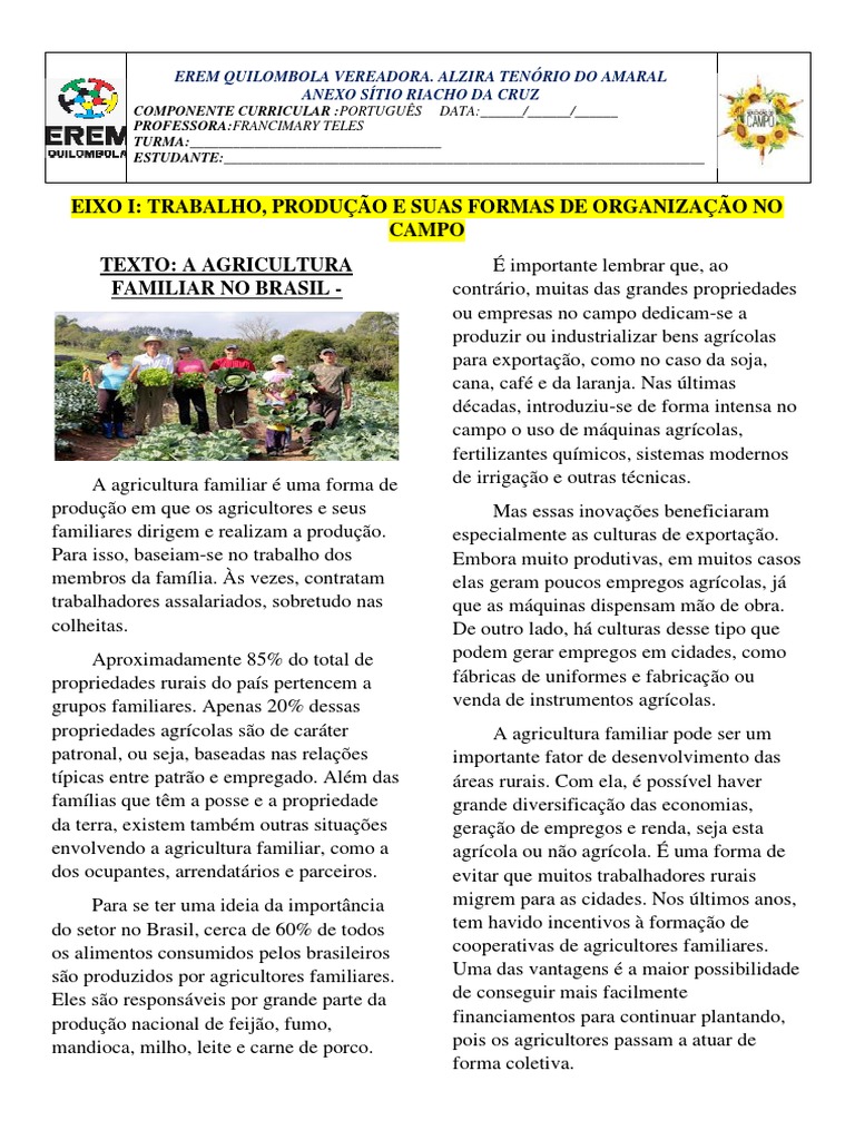 A Agricultura Familiar No Brasil Pdf Agricultura Cooperativa