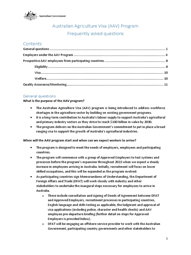 Australian Agriculture Visa Guide | PDF | Cost Of Living | Employment