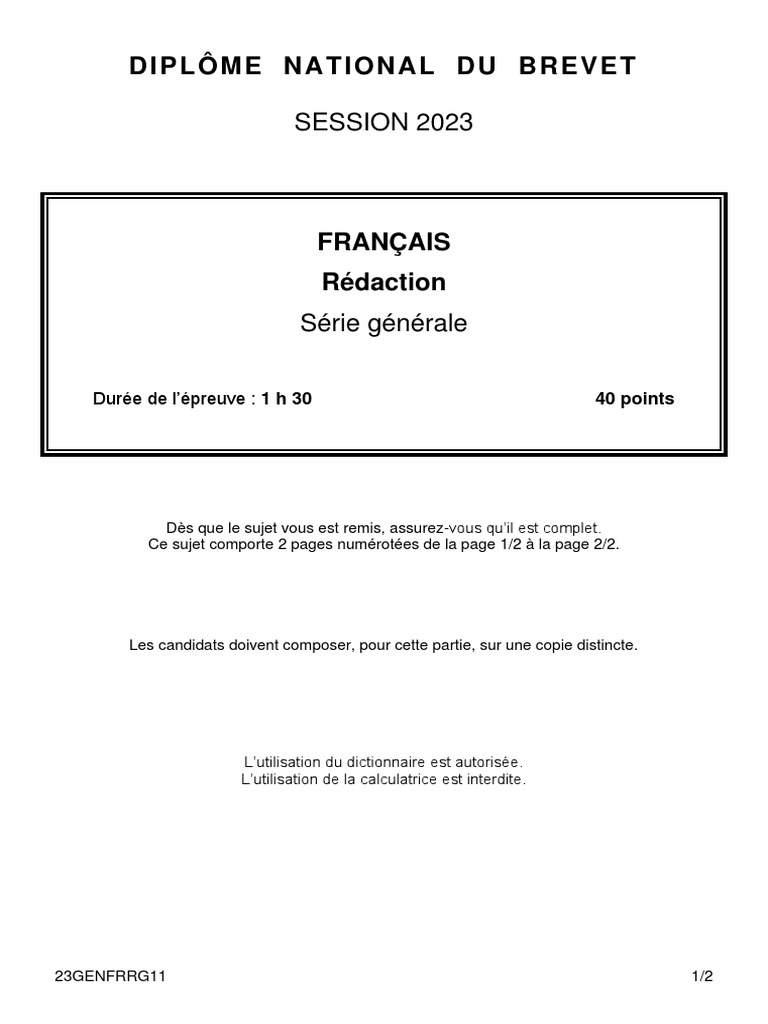 Sujet Brevet Histoire 2023 Serie Professionnelle Brevet 2023 Étranger Redaction | PDF